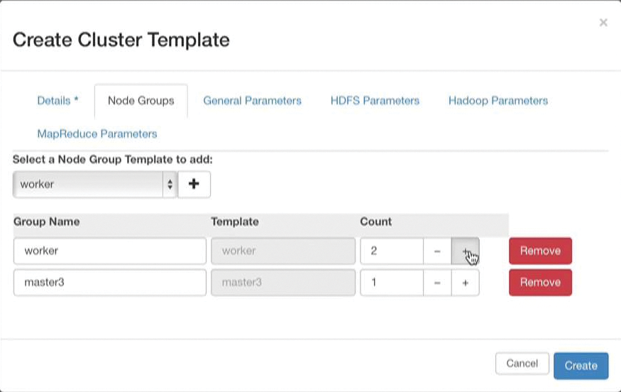Anyone building a template for a Hadoop cluster will find the appropriate parameters in the dashboard. 