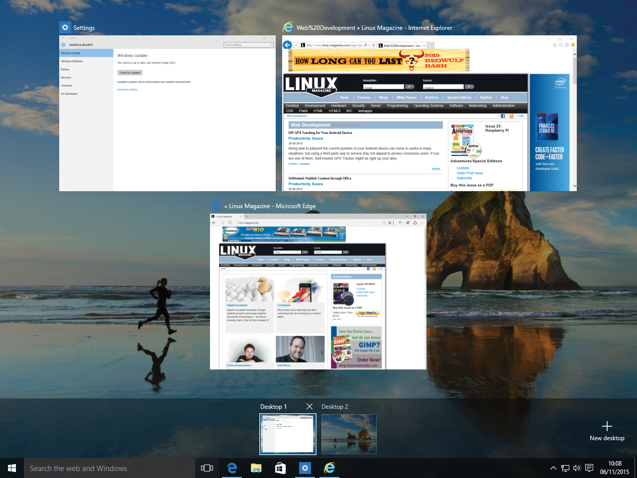 Users can set up multiple desktops in Windows 10. 