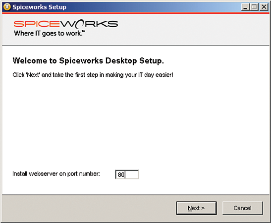 The Spiceworks Inventory web service port prompt. 