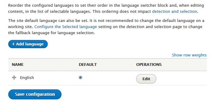 Languages configuration 