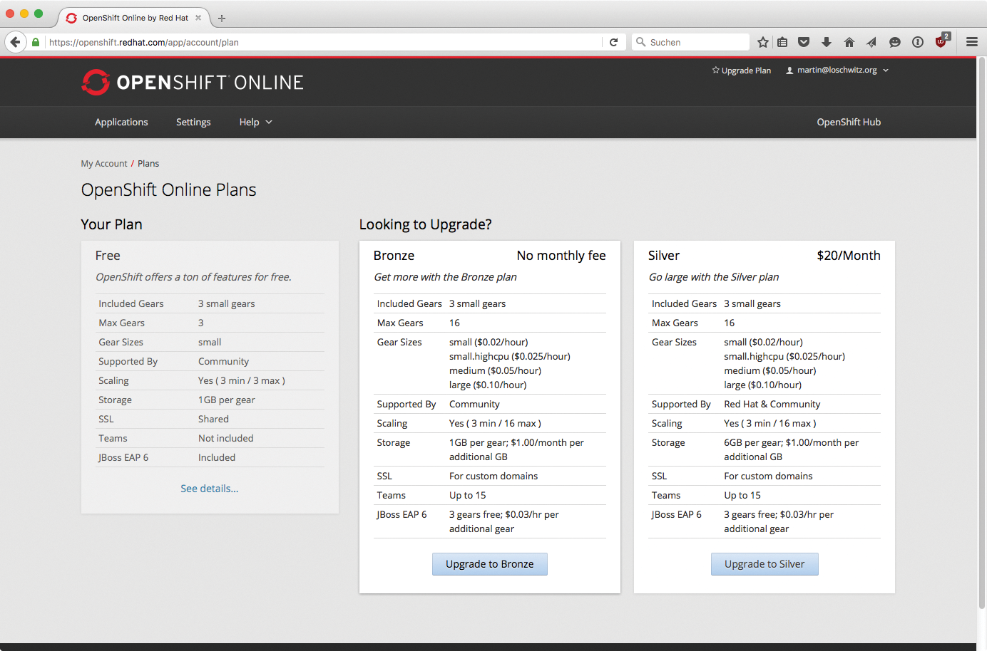 OpenShift's Silver Plan also includes support. 