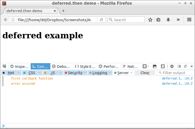 In jQuery 3, exceptions when using Deferred objects no longer cause the program to terminate. 