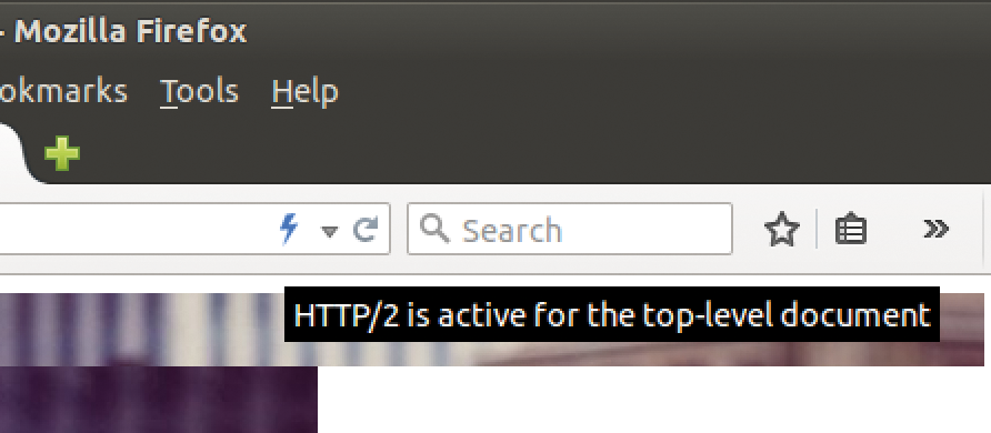 A blue lightning bolt icon in Firefox indicates support for the HTTP/2 protocol. 