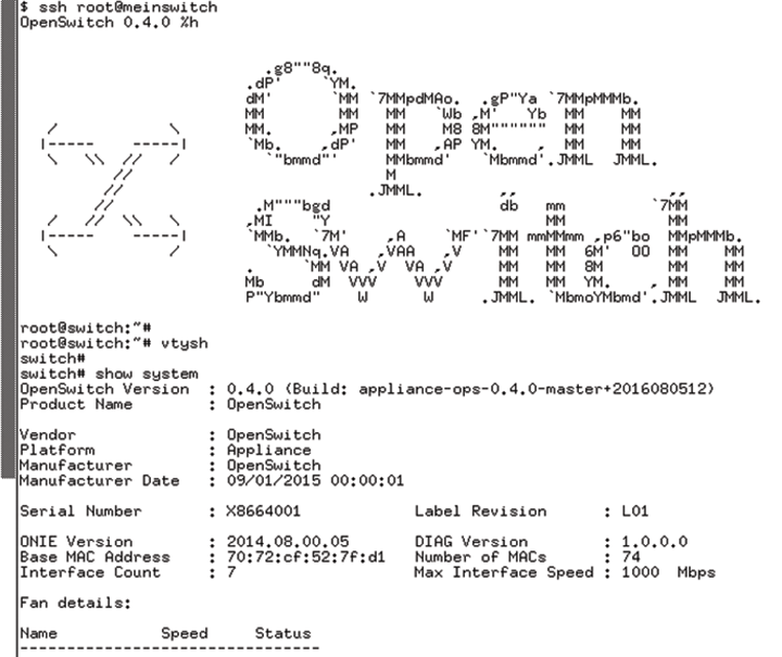 The virtual instance of OpenSwitch is available for use after a few moments. 