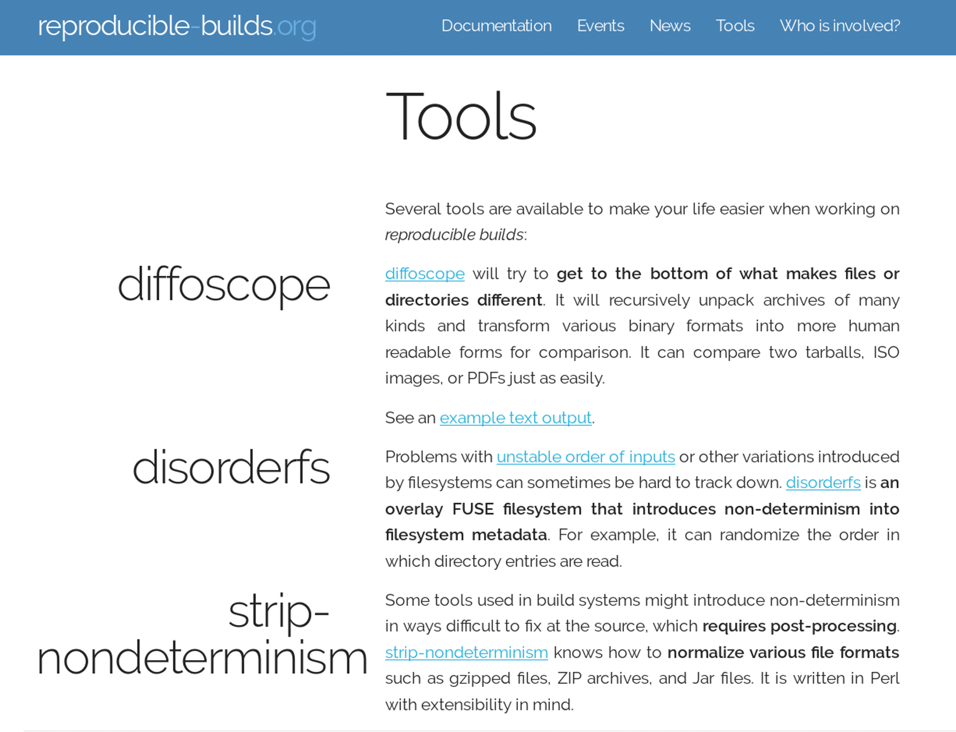 The toolbox: The most important tools in the reproducible builds project [1]. 