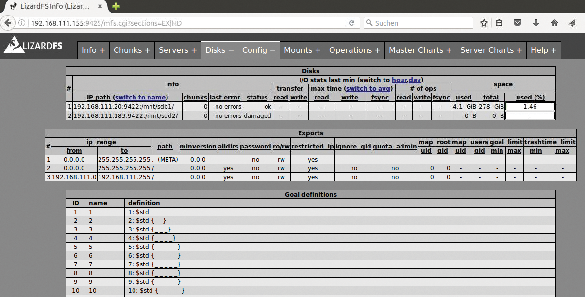 The web interface for LizardFS, a newcomer among distributed filesystems. 