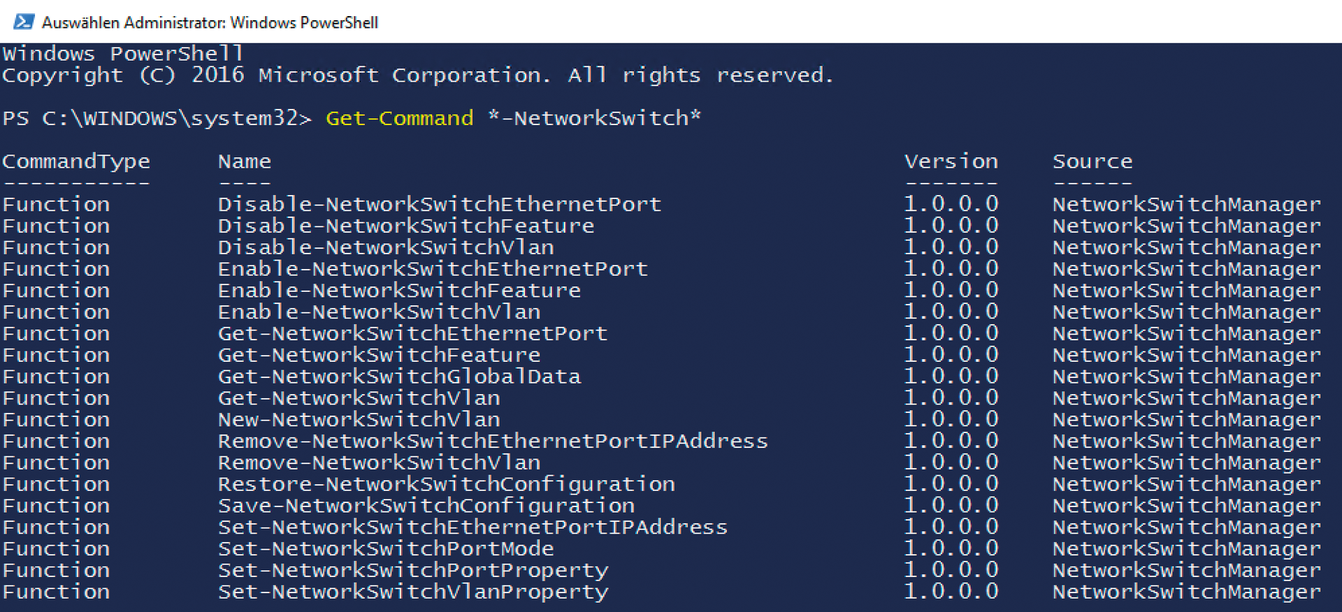 PowerShell cmdlets manage "Certified for Windows" network switches. 