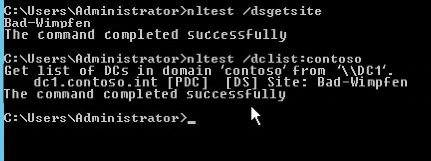 Parameters to the nltest command let you check the status of DCs. 
